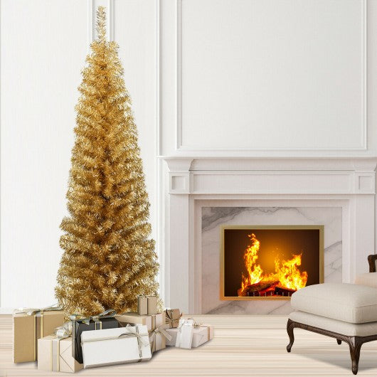 6 ft Tinsel Tree Unlit Slim Pencil Christmas Tree