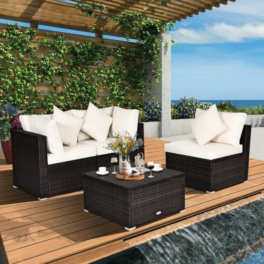 4 Pcs Patio Rattan Wicker Sofa Furniture Set 