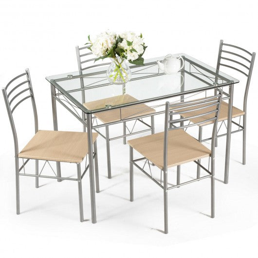 5 pcs Dining Set Glass Table and 4 Chairs