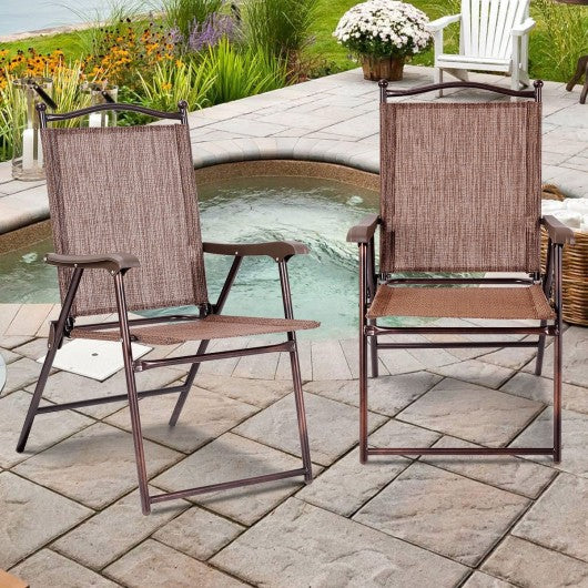 Set of 2 Patio Folding Sling Back Camping Deck Chairs