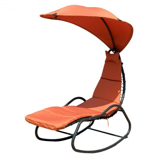 Patio Hanging Swing Chaise Lounge Chair-Orange
