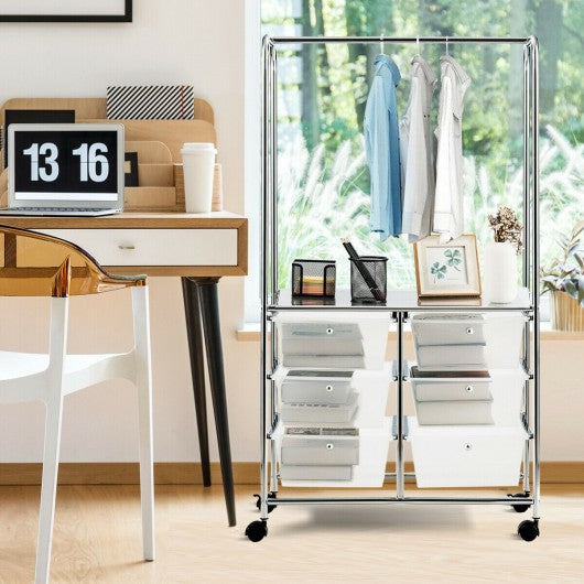 6 Drawer Rolling Storage Cart with Hanging Bar
