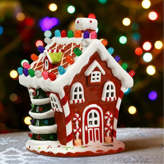 Hand-Painted Ceramic Christmas House with 44 Multicolored Lights