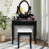 Bathroom Vanity Wooden Makeup Dressing Table Stool Set -Black