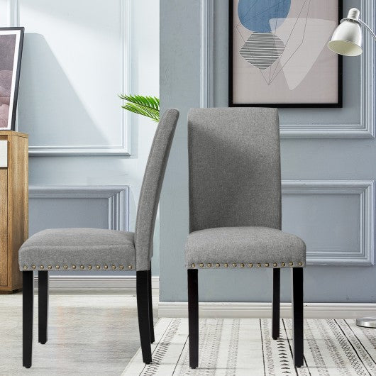 Set of 2 Fabric Upholstered Dining Chairs with Nailhead