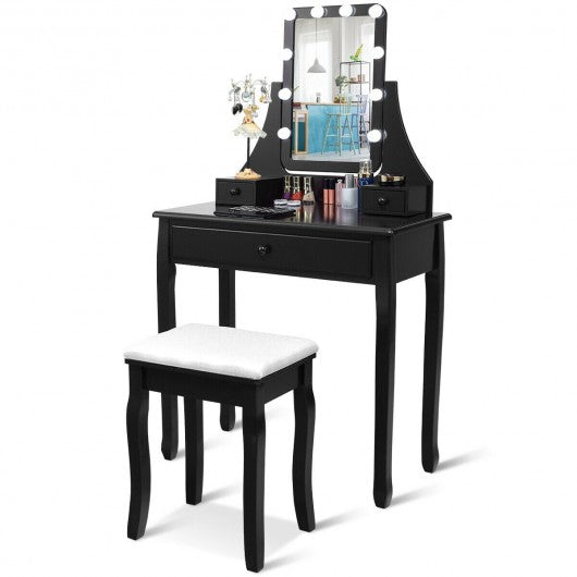 10 LED Lighted Mirror and 3 Drawers Vanity Table Set