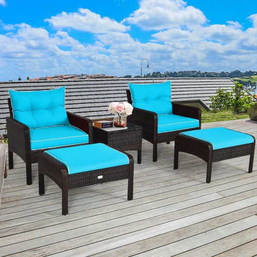 5 PCS Patio Rattan Furniture Set Sofa