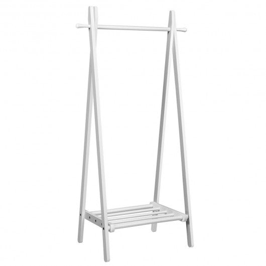 A-Frame Wood Clothing Hanging Rack with Storage Shelf-White