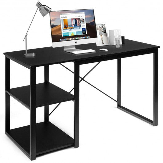 Computer Desk with Bamboo Top & 2 Storage Shelves-Black Desk