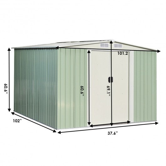 8x8 ft Outdoor Garden Galvanized Steel Storage Shed with Sliding Door