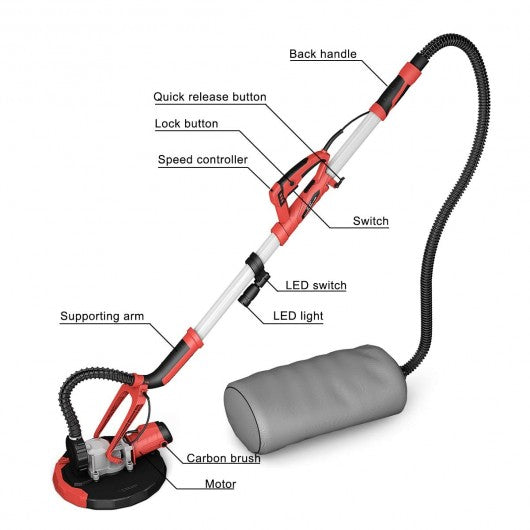 Adjustable Electric Drywall Sander with Vacuum and LED Light