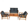 4 pcs Wooden Patio Furniture Set Table Sofa Chair Cushioned Garden