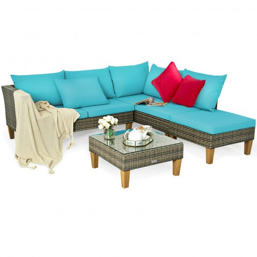 4PCS Patio Rattan Furniture Set Cushioned Loveseat