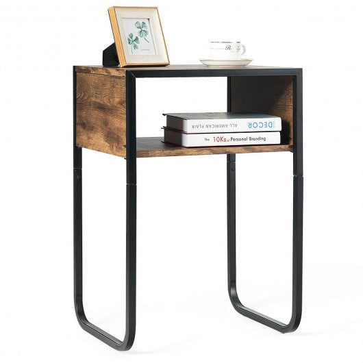 Industrial Coffee Nightstand Side Table with Metal Rustic Frame