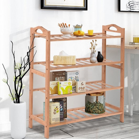 4 Tier Bamboo Shoe Shelf Storage Organizer