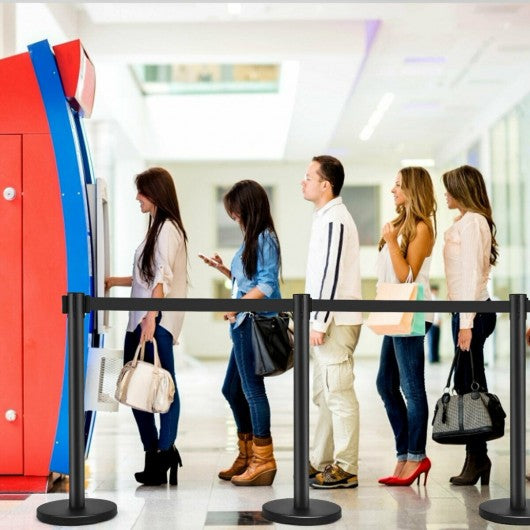 6 pcs Retractable Black Stanchion Posts Queue Pole