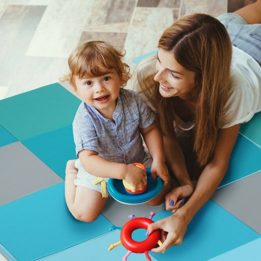 58'' Toddler Foam Play Mat Baby Folding Activity Floor Mat for Home and Daycare School-Light Blue