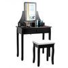 Square Mirrored Vanity Dressing Table Set with 3 Storage Boxes-Black