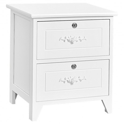 Solid Wood Elegant Storage Nightstand w/ 2 Locking Drawers