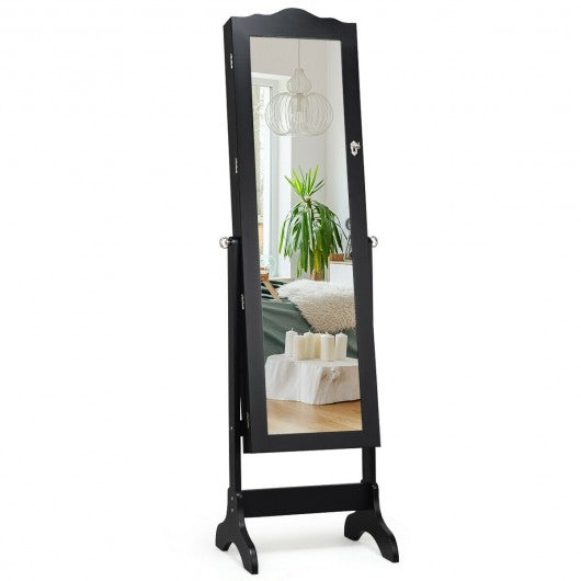 Mirrored Lockable Jewelry Cabinet Armoire Organizer Storage Box