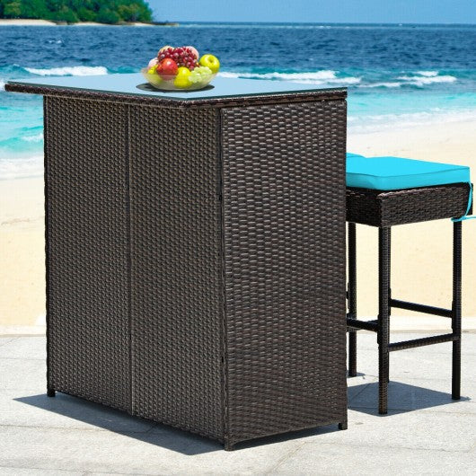 3PCS Patio Rattan Wicker Bar Table Stools Dining Set