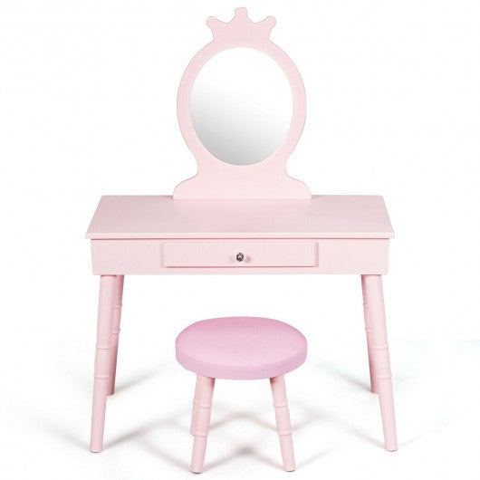 Kids Vanity Makeup Table & Chair Set Make Up Stool