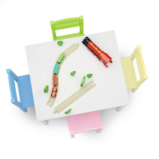 5 pcs Kids Pine Wood Table Chair Set-Clear