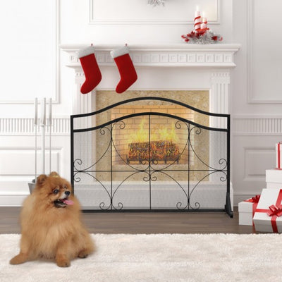 Single Panel Fireplace Screen Free Standing Spark Guard Fence