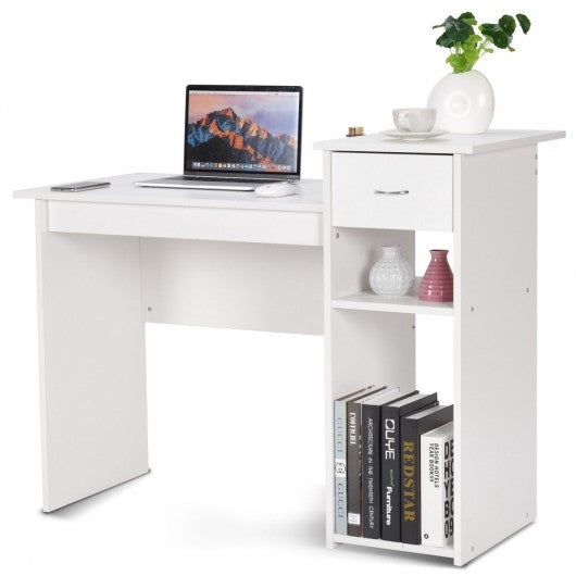 Computer Desk PC Laptop Table with Drawer and Shelf-White