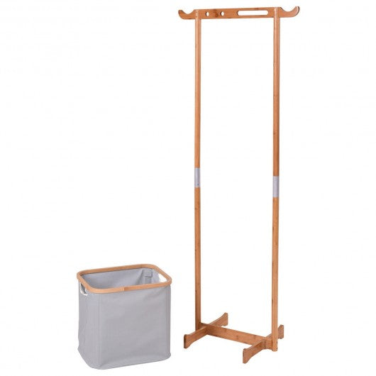 Bamboo Laundry Hamper Garment Hanger Storage Rack