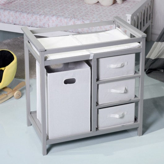 Infant Diaper Changing Storage Table with Hamper & 3 Baskets