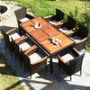 9 pcs Patio Rattan Dining Set 8 Chairs Cushioned Acacia Table Top