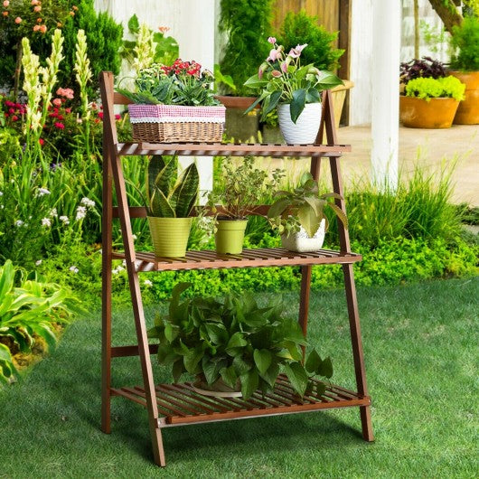 3 Tiers Outdoor Stand Bamboo Flower Pot Shelf