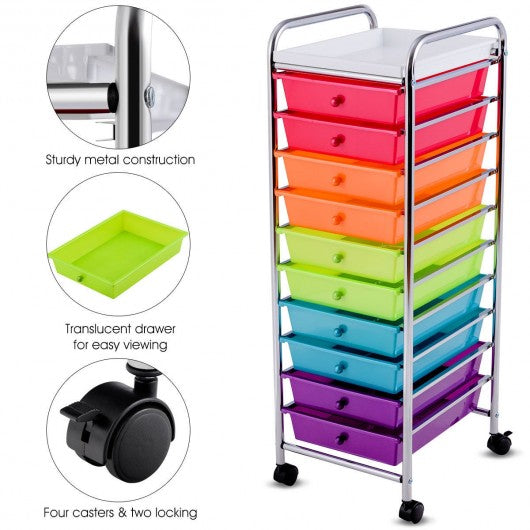 10 Drawers Rolling Organizer Cart Craft Utility Mobile Trolley
