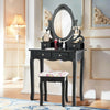 4 Drawers Vanity Wood Makeup Dressing Table Set with Mirror-Black