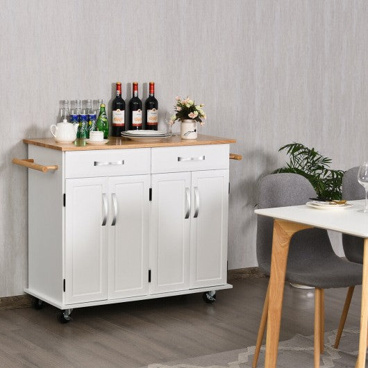 Wood Top Rolling Kitchen Trolley Island Cart Storage Cabinet-White