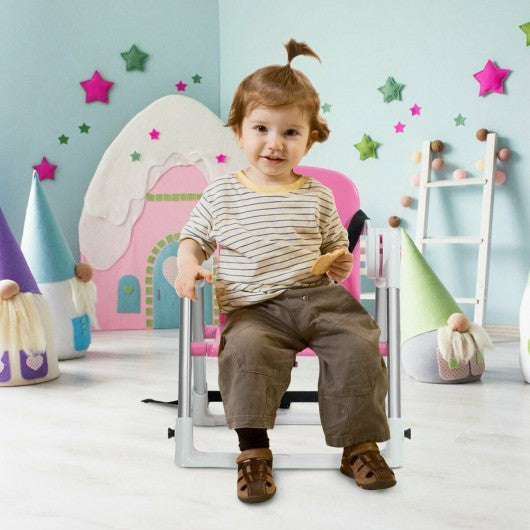 Baby Booster Folding Travel High Chair with Safety Belt & Tray-Pink