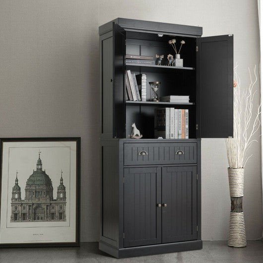 Cupboard Freestanding Kitchen Cabinet w/ Adjustable Shelves-Black