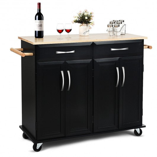 Wood Top Rolling Kitchen Trolley Island Cart Storage Cabinet