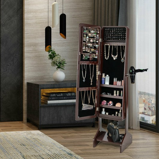 Standing Jewelry Cabinet with Full-length Mirror-Coffee