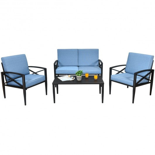 4PCS Patio Furniture Set Aluminum Frame Cushioned Sofa