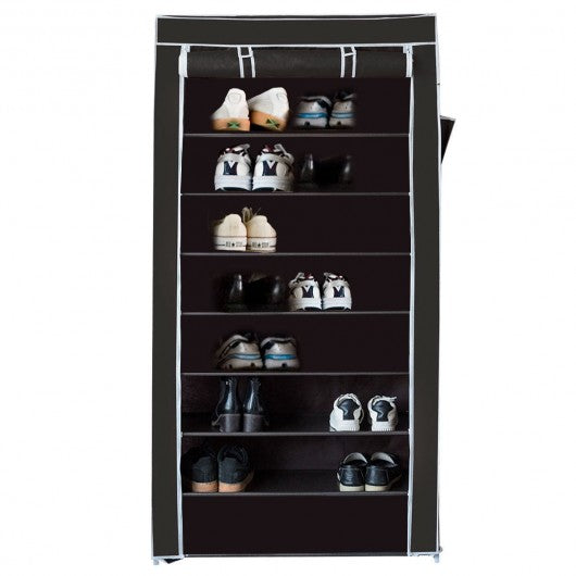 10 Tier 27 Pair Space Saving Shoe Tower Rack with Fabric Cover