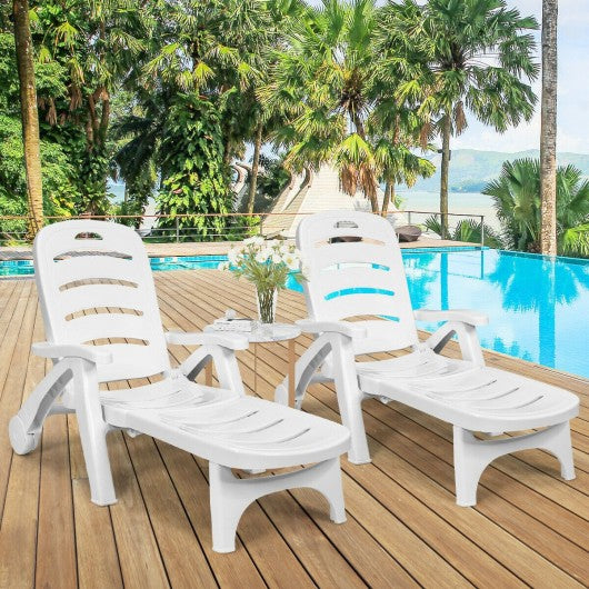 5-Position Adjustable Folding Chaise Rolling  Lounge Chair
