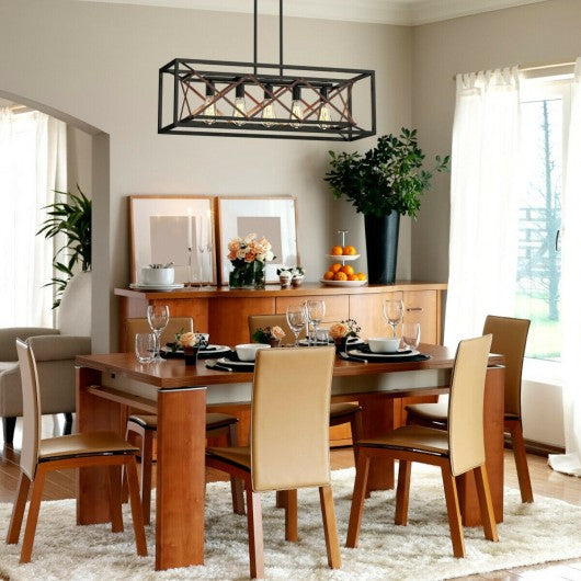 5-Light Kitchen Island Pendant Light Wood Metal Chandelier