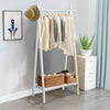 A-Frame Wood Clothing Hanging Rack with Storage Shelf-White