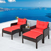 5 pcs Patio Rattan Sofa Ottoman Furniture Set w/ Cushions-Red