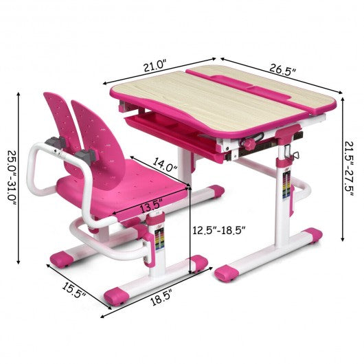 Height Adjustable Kids Study Desk and Chair Set