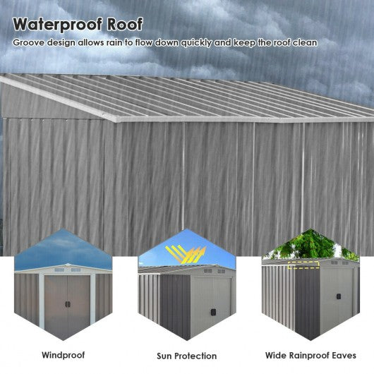 8x8 ft Outdoor Garden Galvanized Steel Storage Shed with Sliding Door