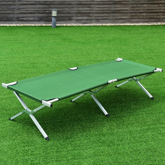 Outdoor Hiking Portable Aluminum Folding Camping Bed with Bag-Green