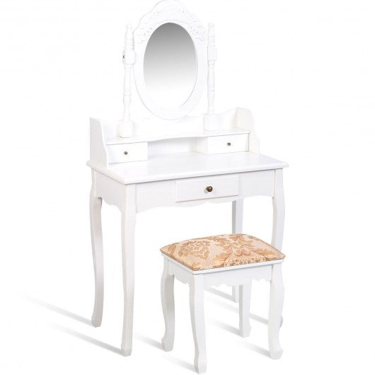 White Vanity Makeup Dressing Table with Rotating Mirror + 3 Drawers